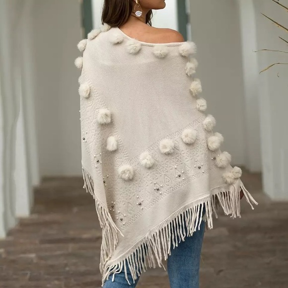 New! Pearl Pom Poncho - Picture 6 of 15